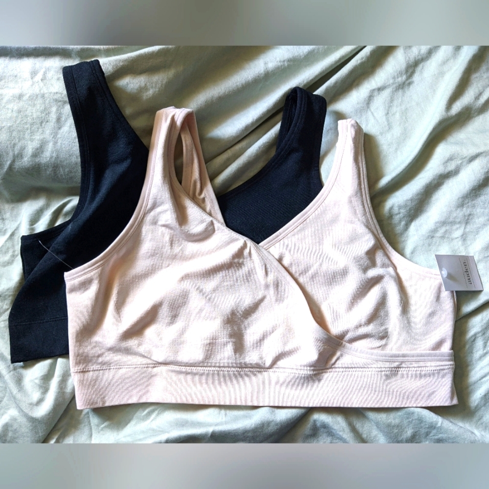 NWT Women's Black and Light pink Soft Wireless Nursing Bra Set